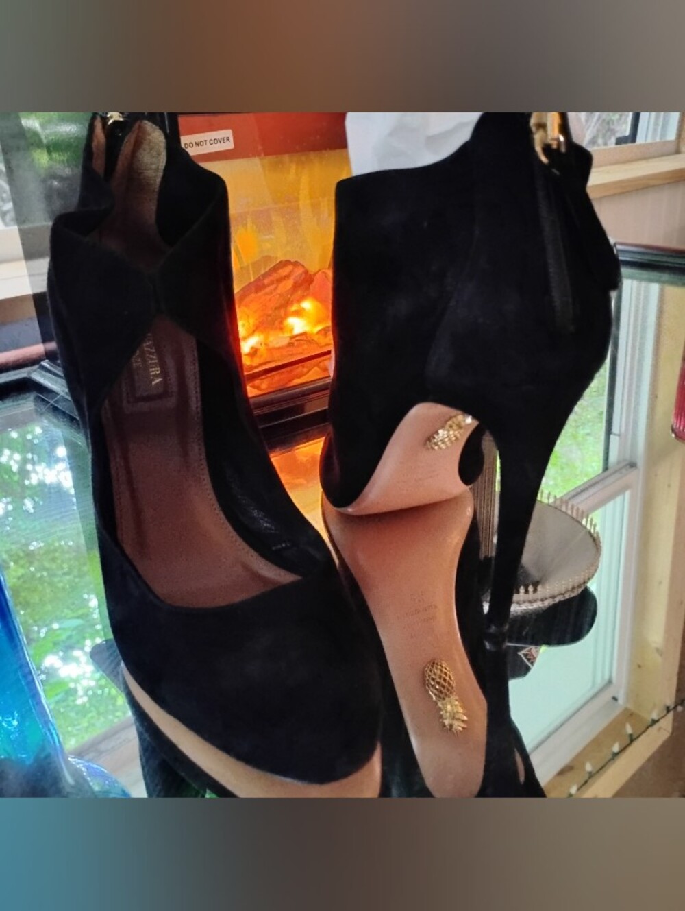 Aquazzura Ella Cutout Suede Pumps Black Size 39.5 EU US 9.5 Back Zip